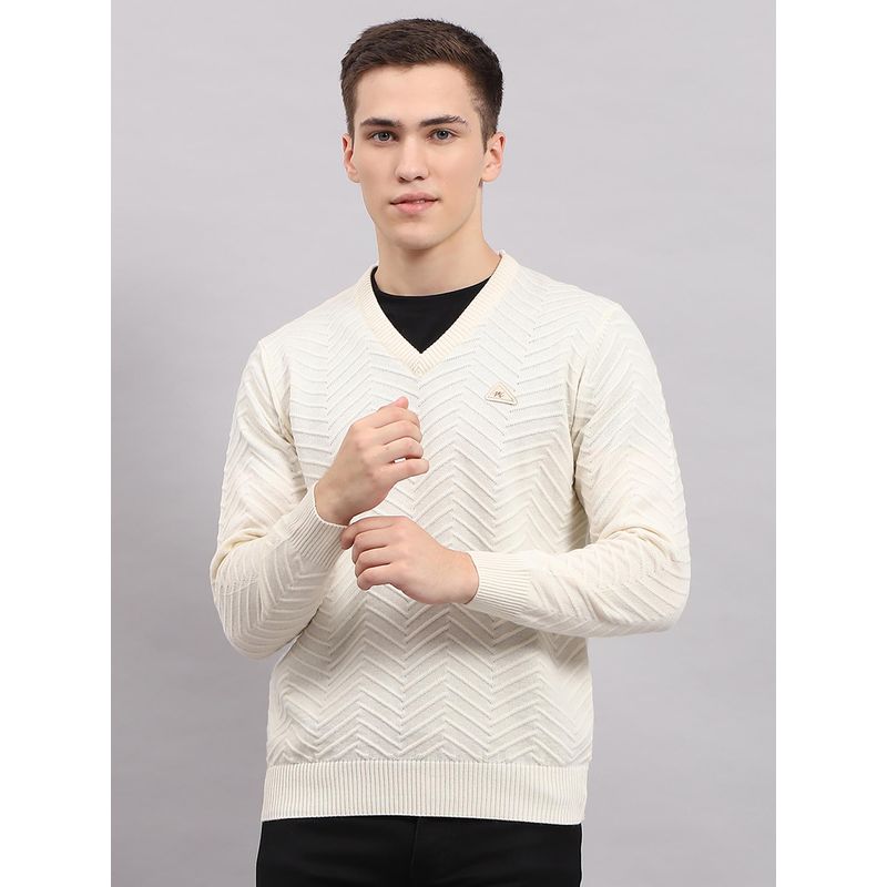 Monte Carlo Men's Cream V Neck Full Sleeves Pullover Sweater (3XL)