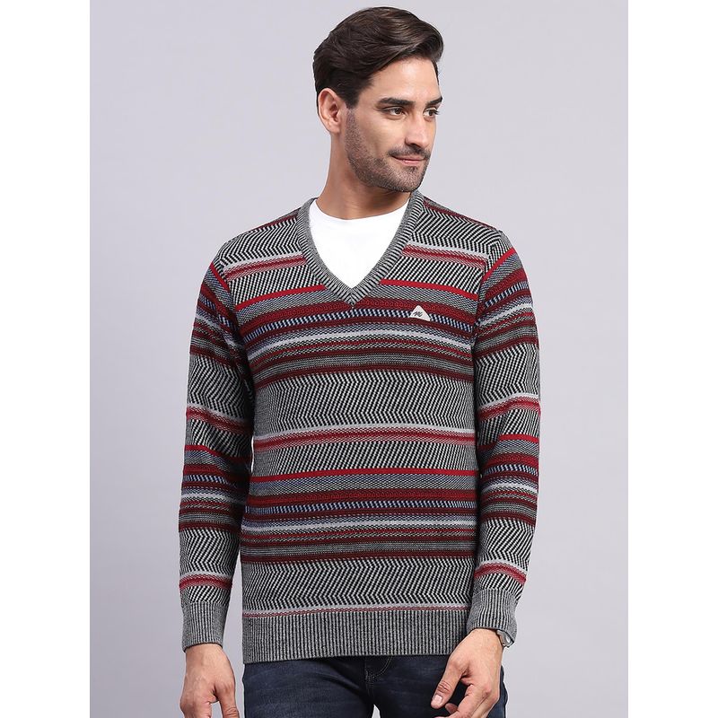 Monte Carlo Men's Dark Grey V Neck Full Sleeves Pullover Sweater (M)