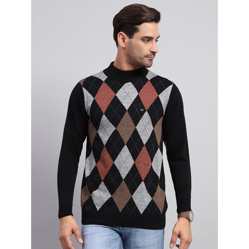 Monte Carlo Men's Black Turtle Neck Full Sleeves Pullover Sweater (L)