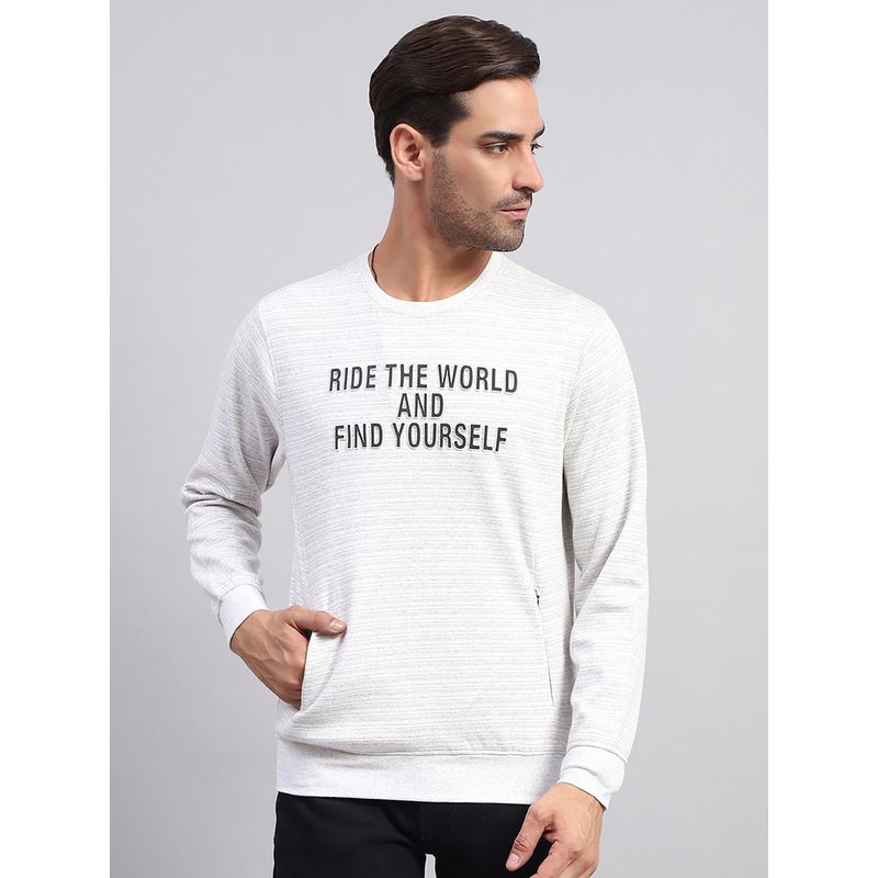 Monte Carlo Men's Printed White Round Neck Full Sleeves Sweatshirt (XL)