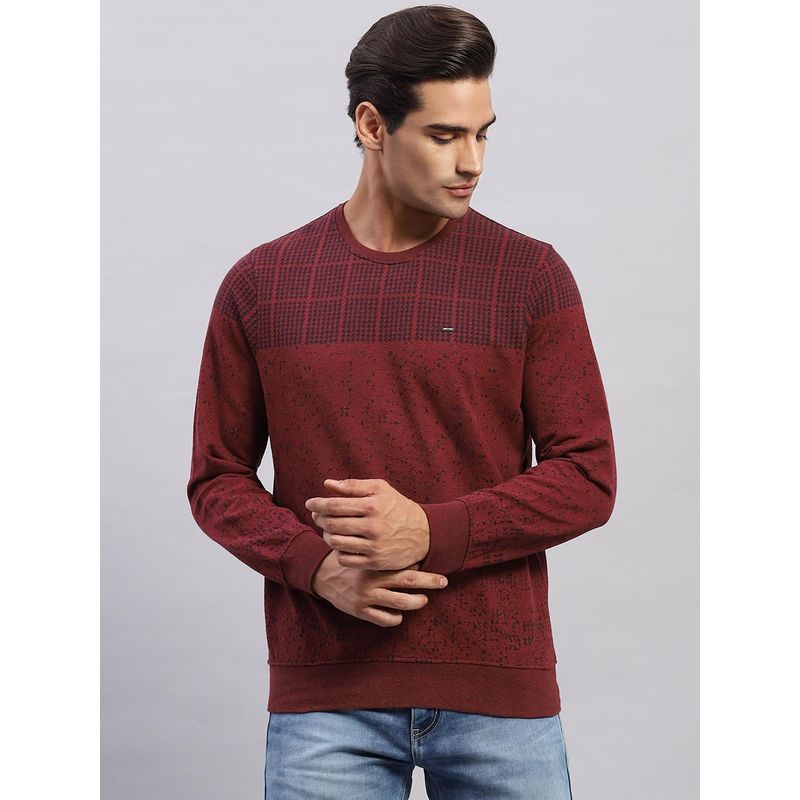 Monte Carlo Men's Woven Wine Round Neck Full Sleeves Sweatshirt (XL)