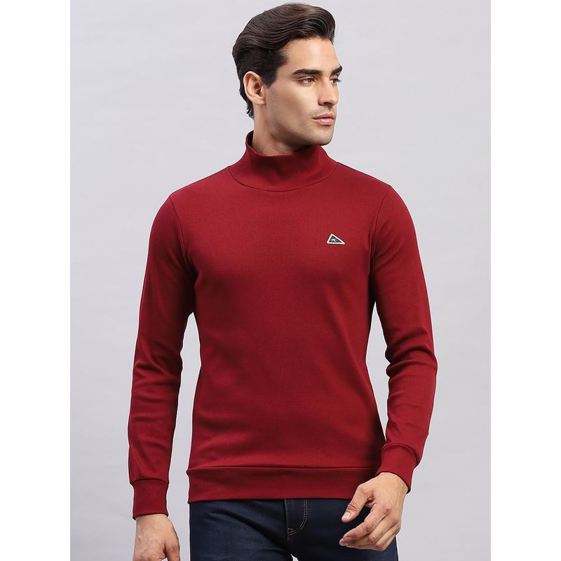 Monte Carlo Men's Printed Wine High Neck Full Sleeves Sweatshirt (2XL)