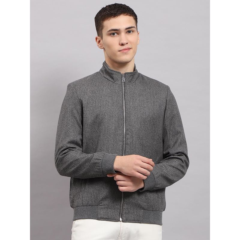 Monte Carlo Men's Solid Grey High Neck Full Sleeves Jacket (M)