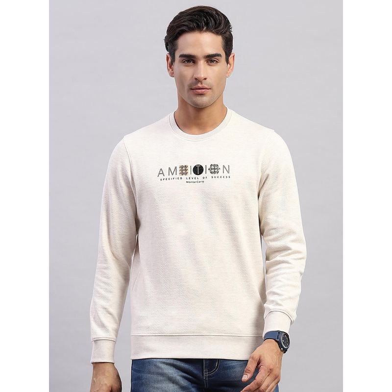 Monte Carlo Men's Printed Beige Round Neck Full Sleeves Sweatshirt (3XL)