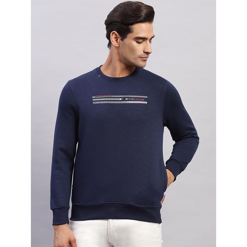 Monte Carlo Men's Printed Navy Blue Round Neck Full Sleeves Sweatshirt (3XL)