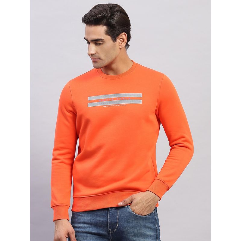 Monte Carlo Men's Printed Orange Round Neck Full Sleeves Sweatshirt (2XL)