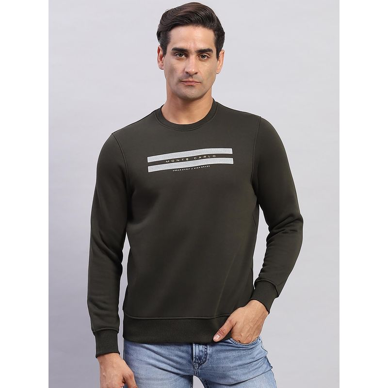 Monte Carlo Men's Printed Olive Round Neck Full Sleeves Sweatshirt (L)