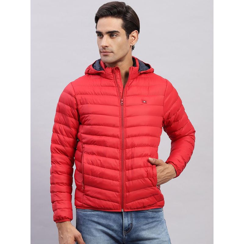 Monte Carlo Men's Solid Red Hooded Full Sleeves Jacket (XL)