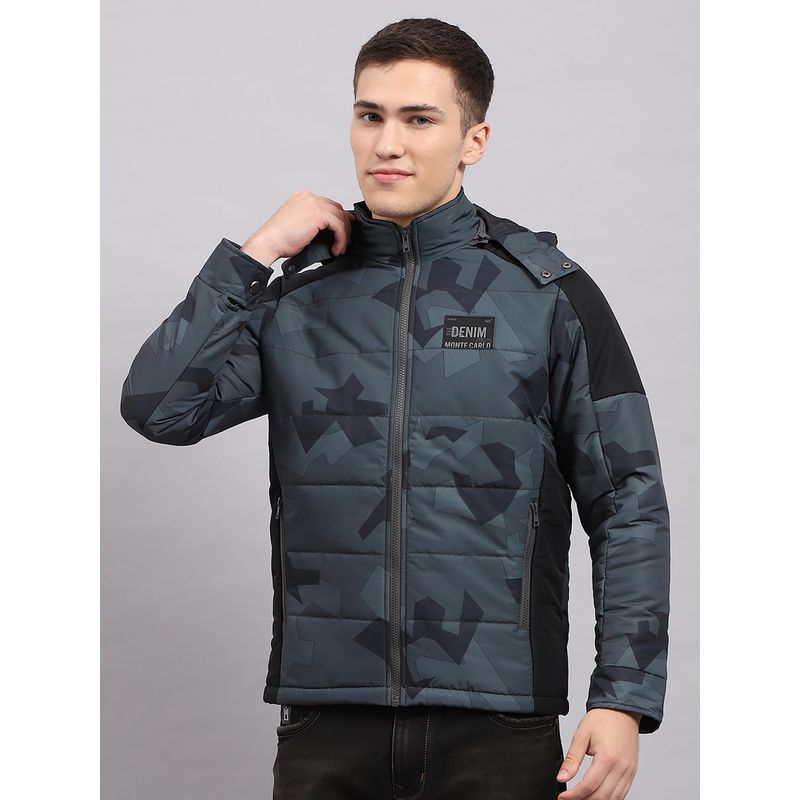 Monte Carlo Men's Printed Multi Color Hooded Full Sleeves Jacket (XL)