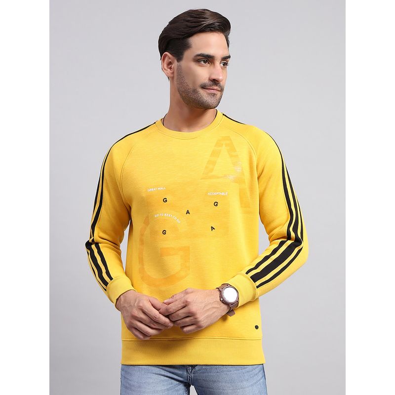 Monte Carlo Men's Solid Yellow Round Neck Half Sleeve Sweatshirt (L)