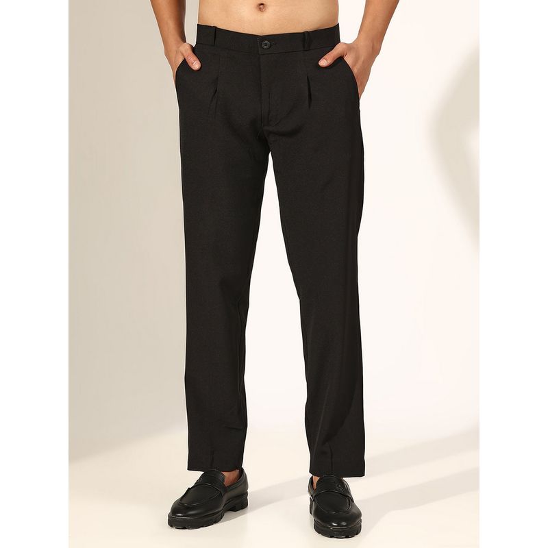 SHOWOFF Men Pleated Black Straight Fit Formal Korean Pant (30)