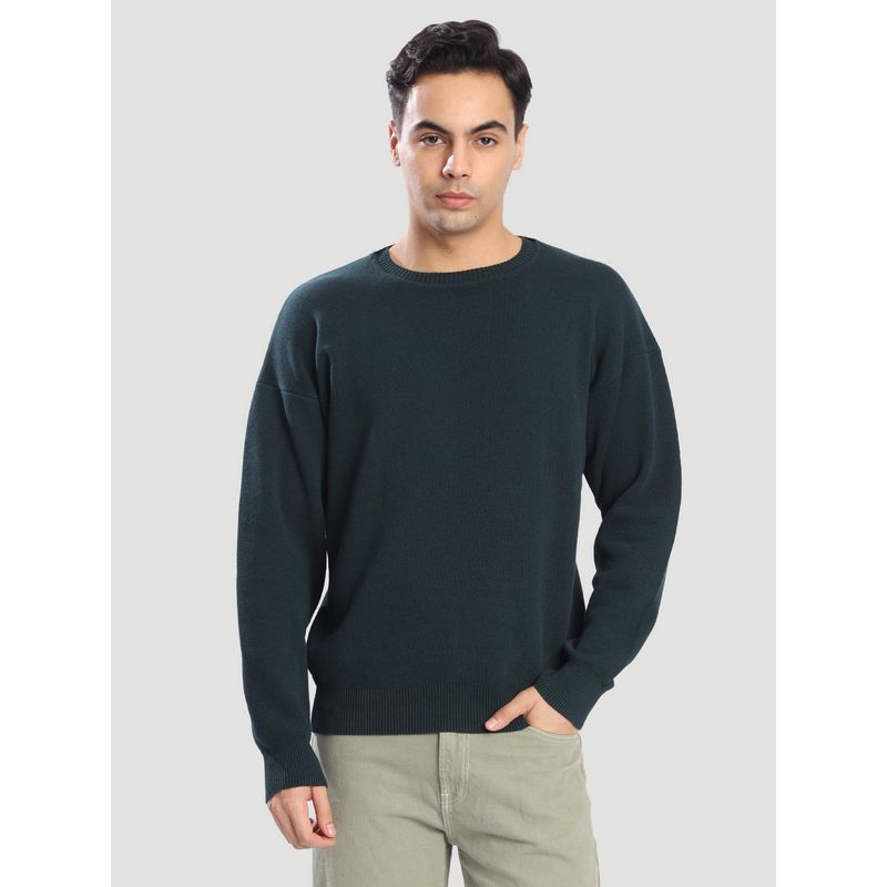Bene Kleed Men Round Neck Collar Full Sleeve Green Sweater (M)