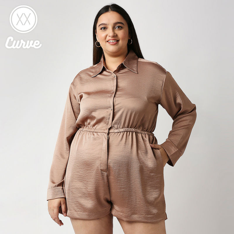 Twenty Dresses By Nykaa Fashion Curve Brown Play Hard Party Harder Playsuit XXL
