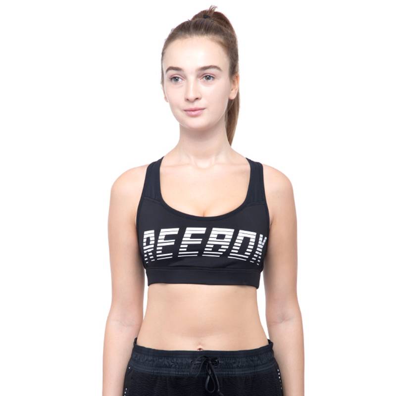 Reebok Hero Racer read Pad Printed Black Training Bra (XS)
