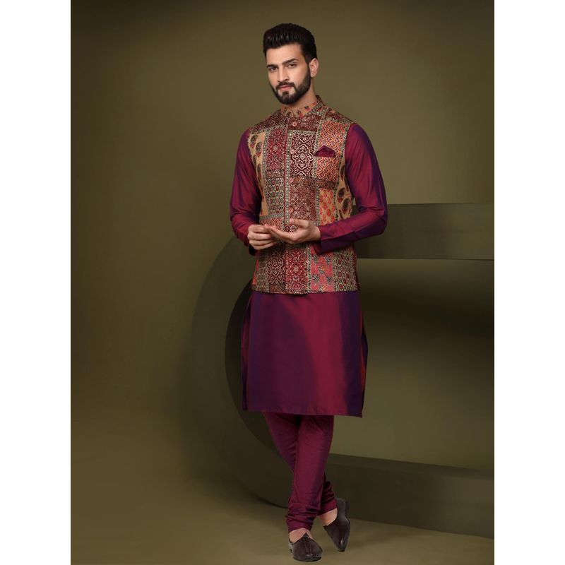 KISAH Men Multi-Color Kurta Jacket Churidar (Set of 3) (36)