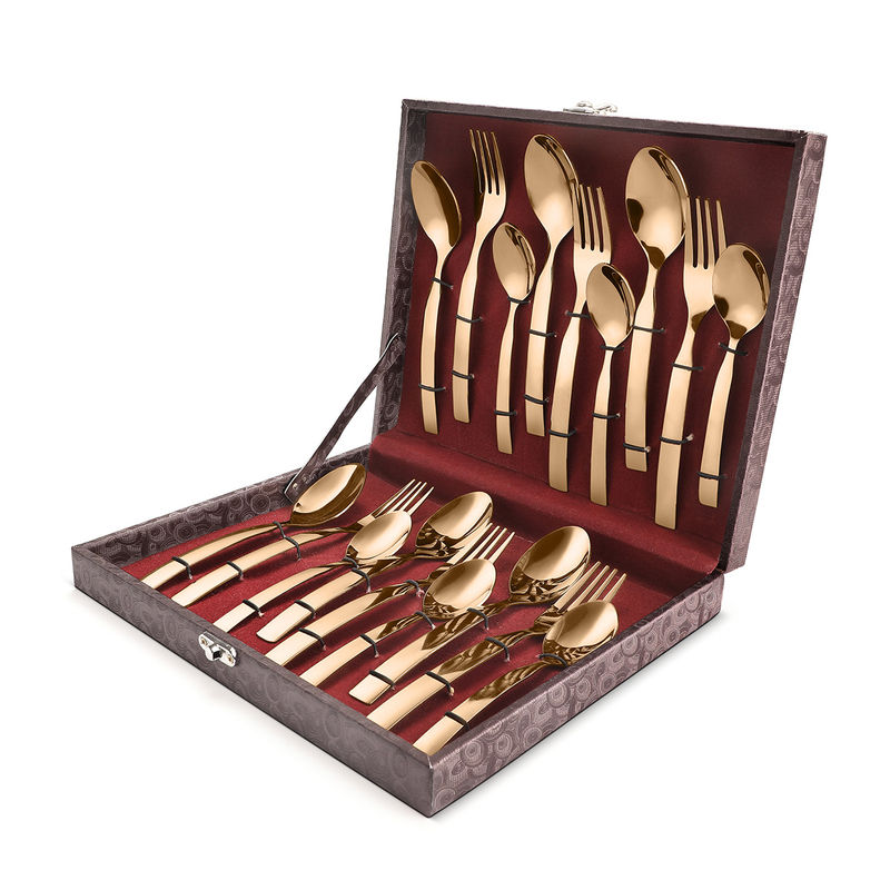 FNS Allie 18 pcs Stainless Steel Rose Gold Cutlery Set with Leatherite