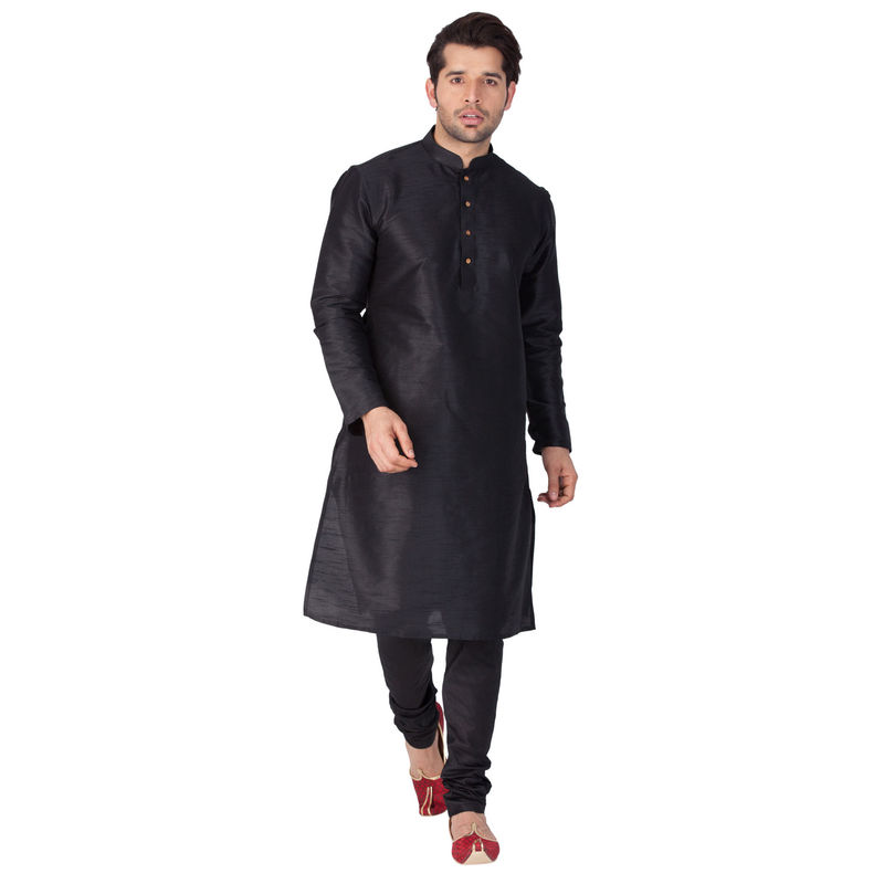 Vastramay Men Black Silk Blend Kurta Pyjama (Set of 2) (S)