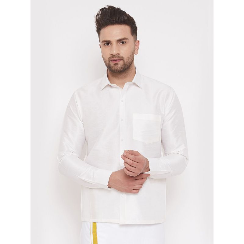 Vastramay Men White Silk Blend Ethnic Shirt (L)