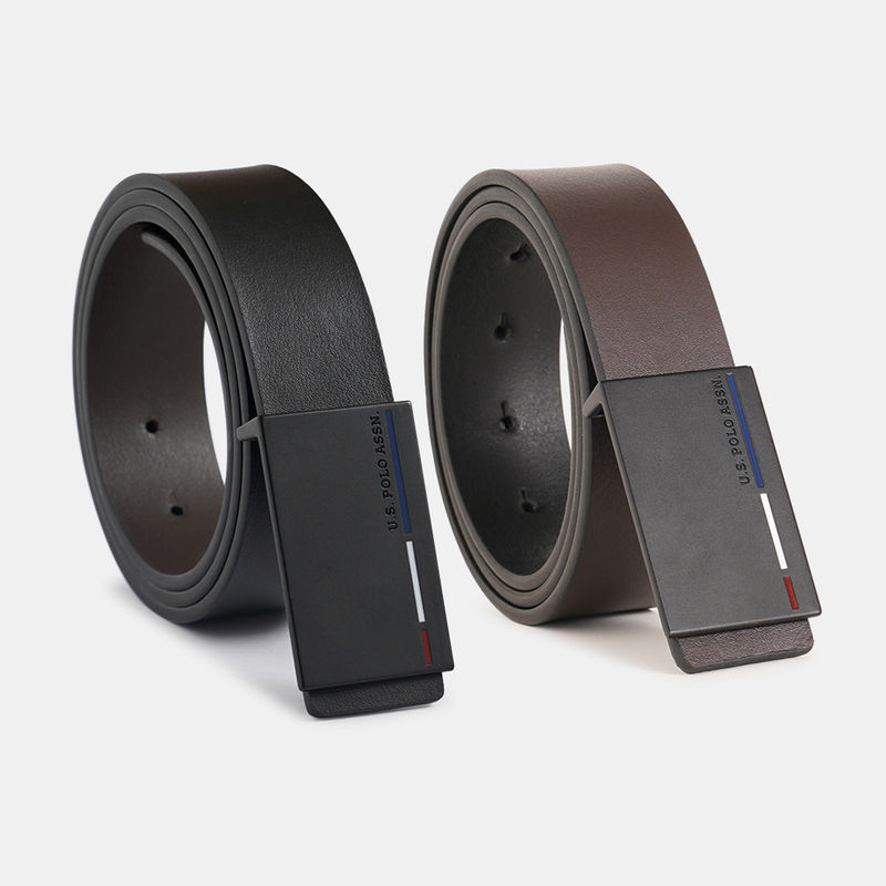 U.S. POLO ASSN. Venice Men Black and Dark Brown Reversible Belt (36)