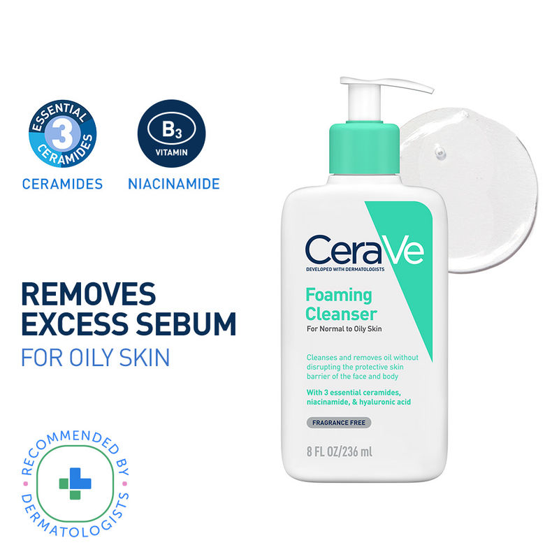 CeraVe Foaming Cleanser Face Wash For Oily Skin with Hyaluronic Acid, Ceramides & Niacinamide