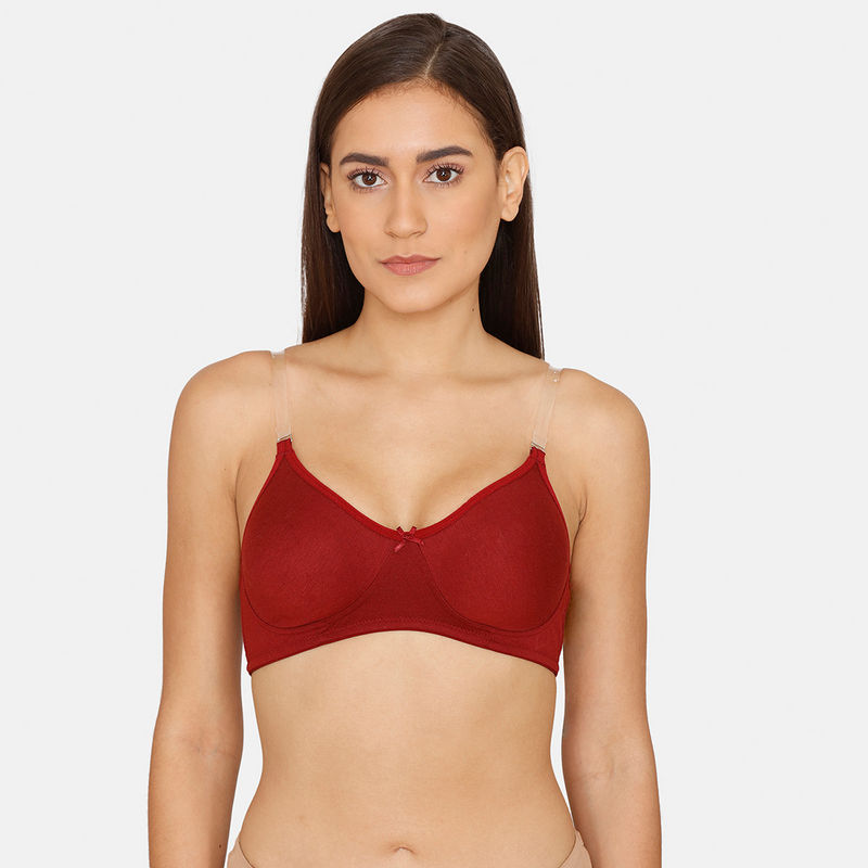 Zivame Rosaline Non Wired Medium Coverage T-Shirt Bra With Transparent Straps - Red (38B)