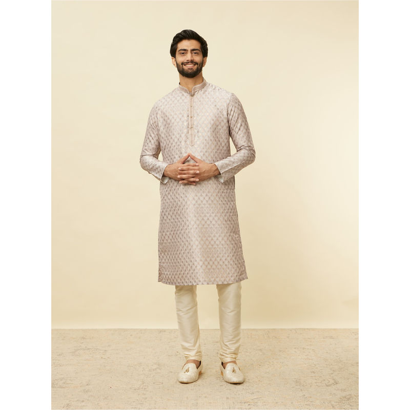 Manyavar Mens Walnut Art Silk Printed Kurta Pyjama (Set of 2) (M)