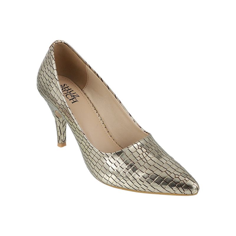 SHUZ TOUCH Women Latest Pointed Toe Stylish Corcodile Design Pumps - Gold (EURO 36)