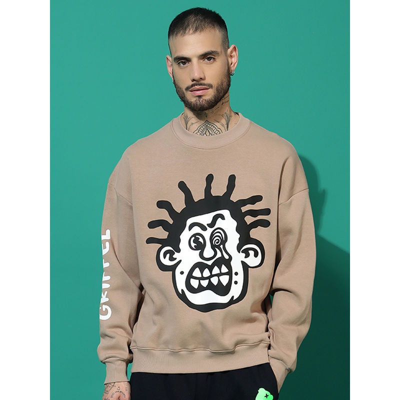 Griffel Weired Face Oversized Beige Sweatshirt (S)