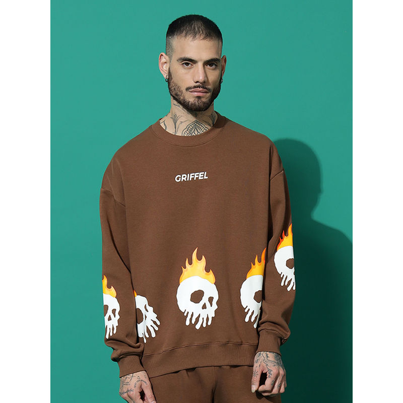 Griffel Skeleton Fire Oversized Brown Sweatshirt (S)