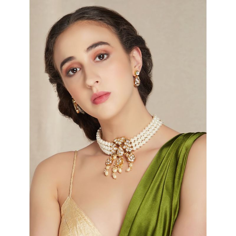 Joules By Radhika Inticate Floral White and Gold Chocker Neckalce Buy