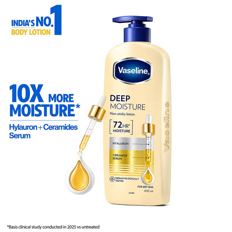 VaselineIntensiveCareDeepMoisture72HRLgLastingHyaluronCeramideserumBodyLotionGlycerinforDryRoughSkin