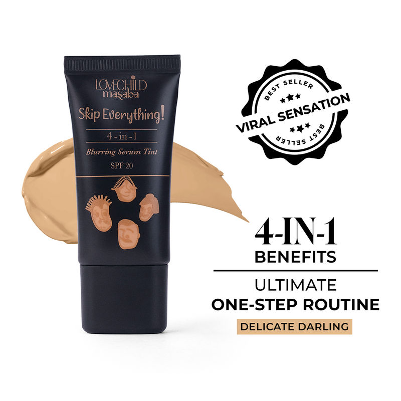 Lovechild Masaba Skip Everything Serum Skin Tint SPF 20, Liquid Foundation for all Skin type, Enriched with Vitamin E for anti-ageing benefits