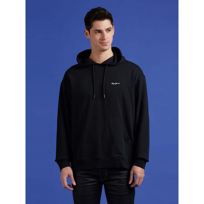 Pepe Jeans Black Print Full Sleeve Oversized Hoodie (S)