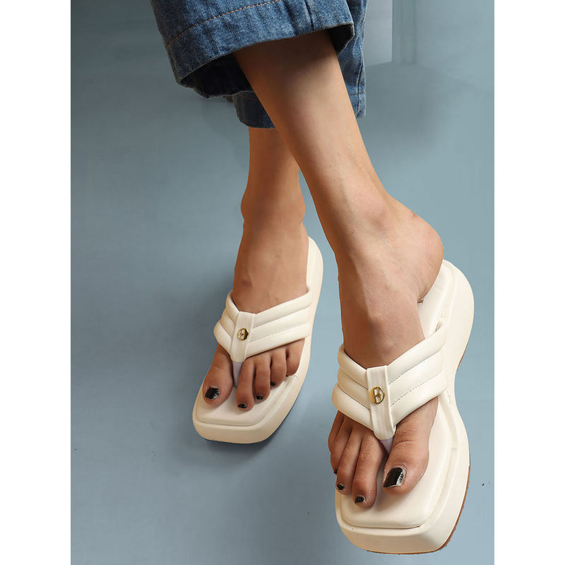 ELLE White Women Slip On Flipflops (EURO 36)