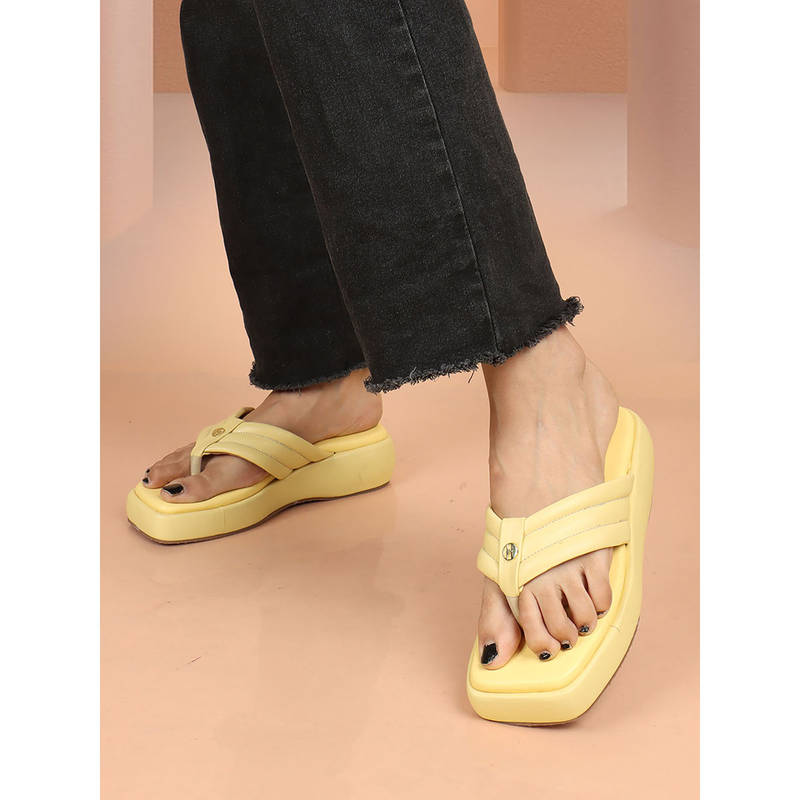 ELLE Yellow Women Slip On Flipflops (EURO 37)