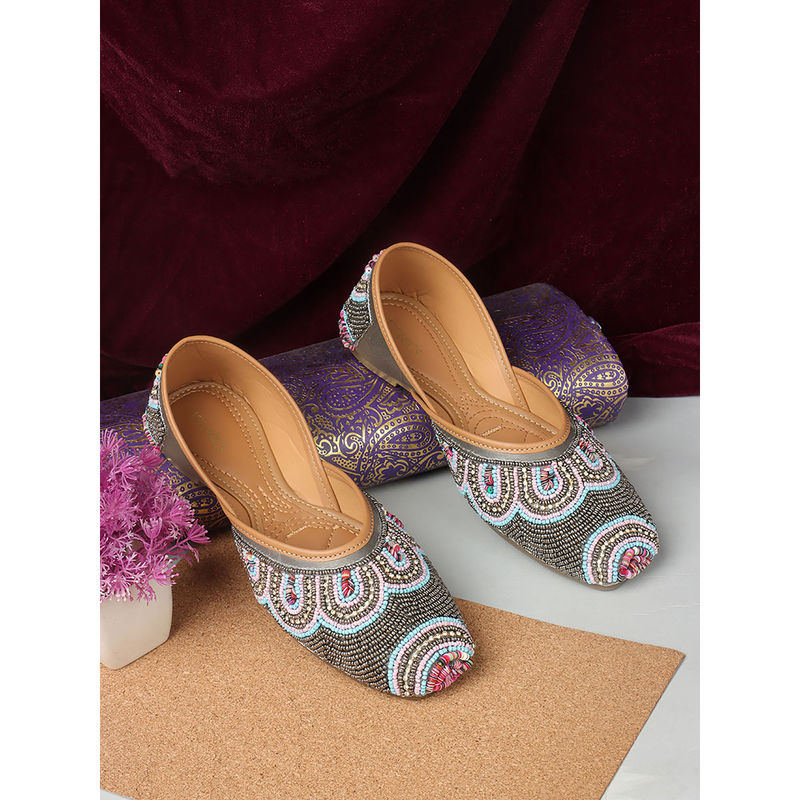 Iconics Grey Women Embellished Juttis (EURO 40)