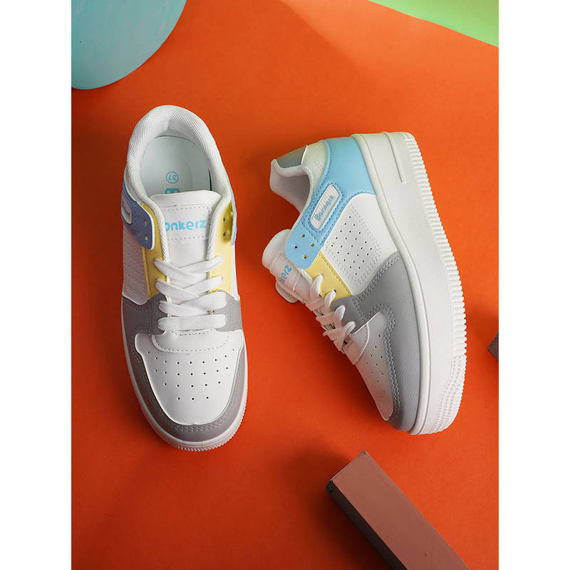 Iconics White Blue Grey Women Colorblock Sneakers (EURO 36)