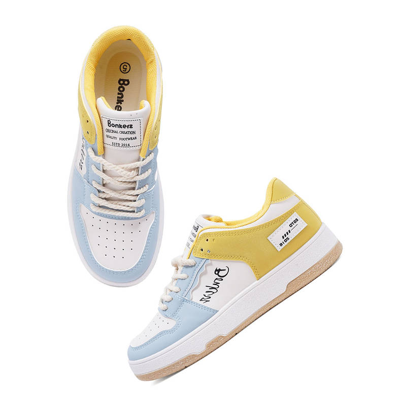 Iconics Yellow Sky Blue Women Colorblock Sneakers (EURO 37)