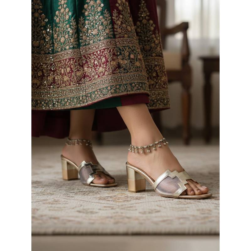 Chaal Chalan Women Jolie Gold Block Heels (UK 3)