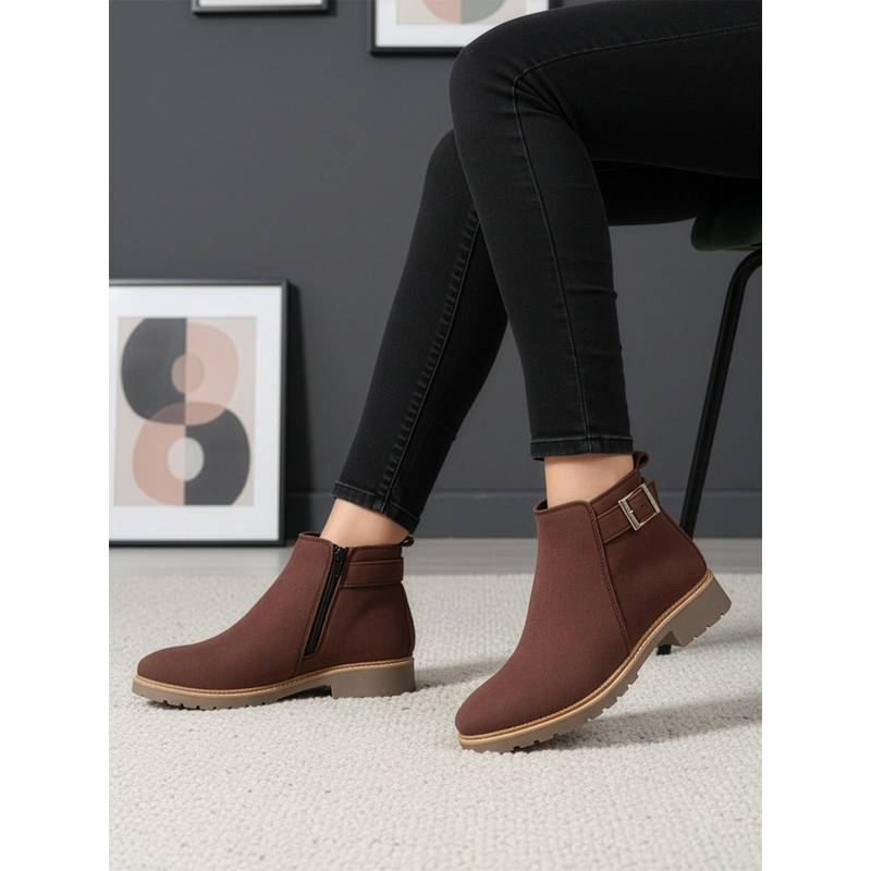 Iconics Women Dark Brown Buckled Boots (EURO 36)