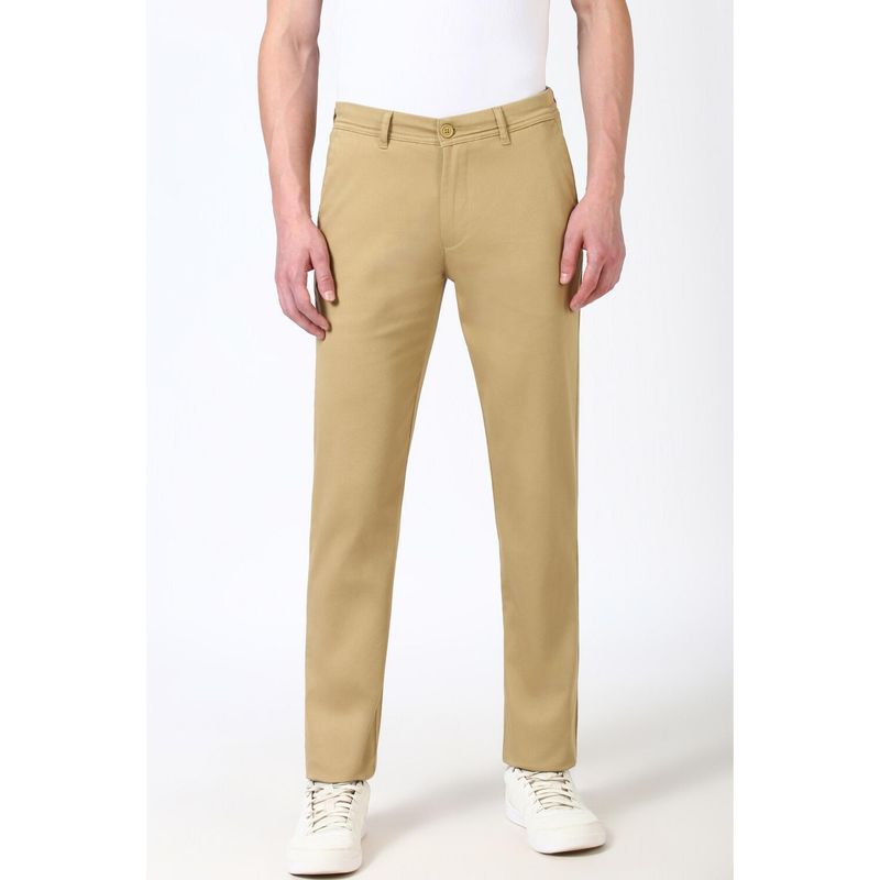 Peter England Men Khaki Print Super Slim Fit Trouser (32)
