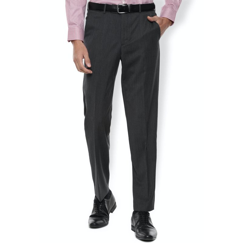 Van Heusen Men Navy Blue Textured Regular Fit Trouser (30)
