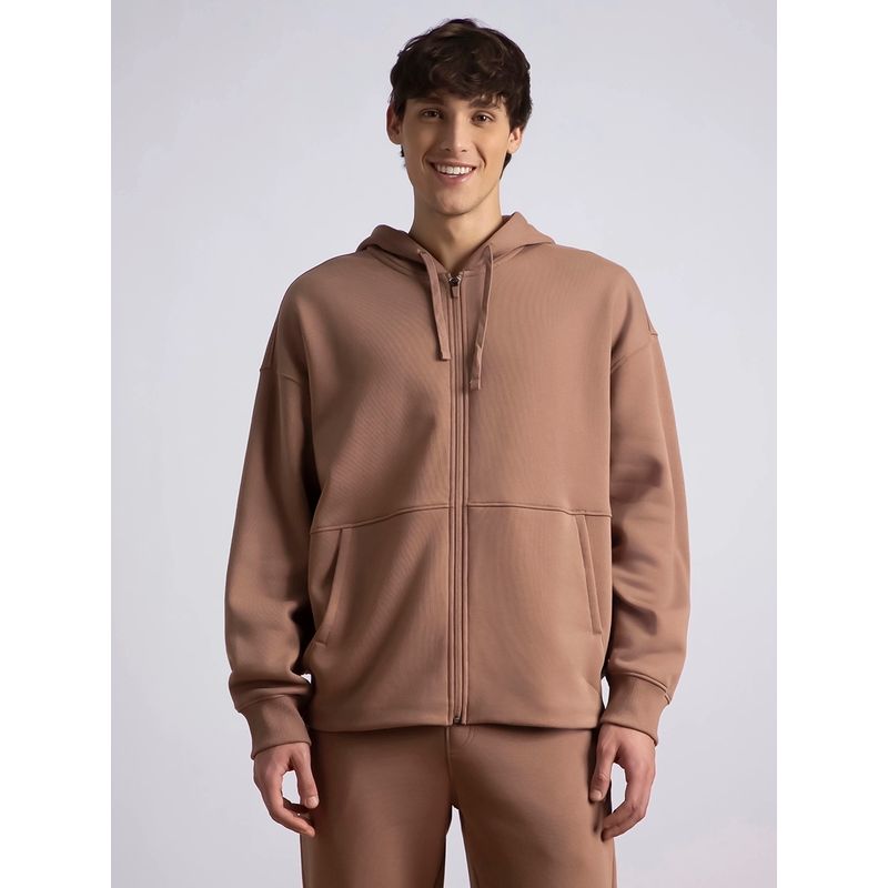 Jockey UM77 Men Oversized Super Combed Cotton Rich Fleece Jacket - Brownie (L)
