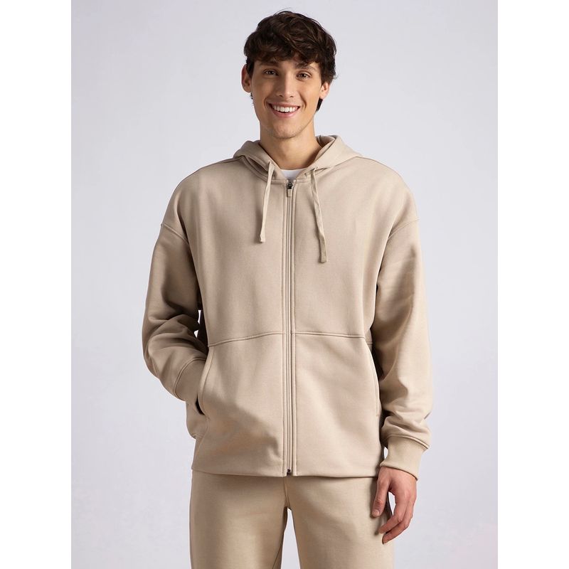 Jockey UM77 Men Oversized Super Combed Cotton Rich Fleece Jacket - Pure Cashmere (XL)