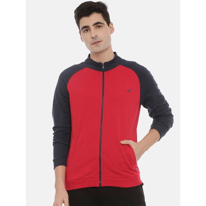 3PIN Men Red & Navy Colourblocked Sweatshirt (S)