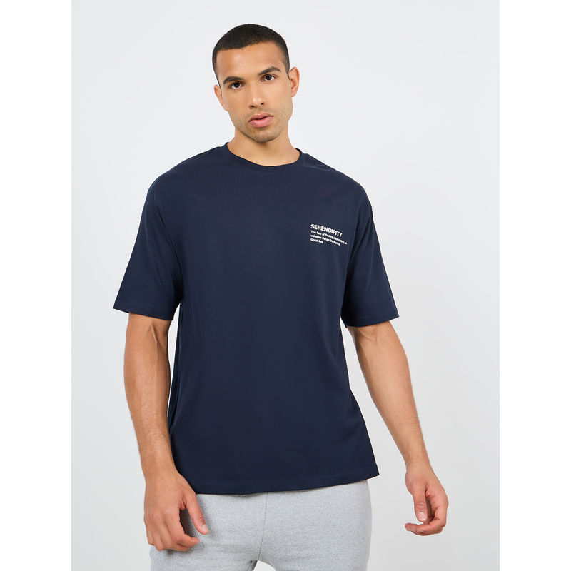 Styli Elevate Men's Oversized Typography Crew Neck Short Sleeve T-Shirt (S)