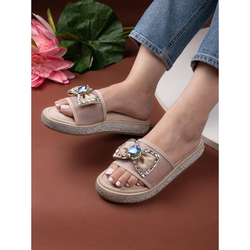 Alberto Torresi Elegant Nude Embellished Slide Sandals (UK 7)