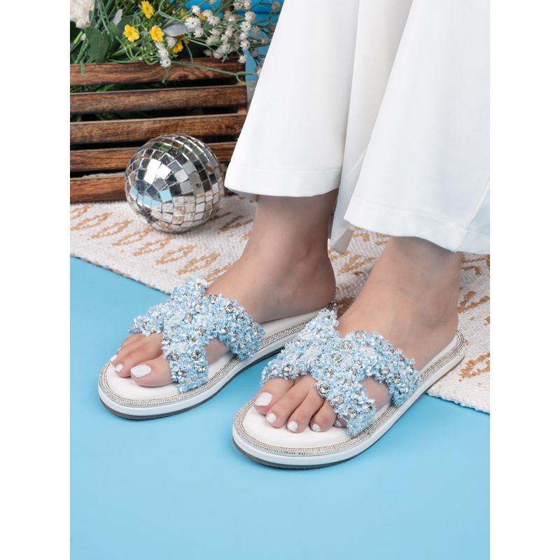 Alberto Torresi Blue Embellished Slide Sandals - Blue (UK 3)