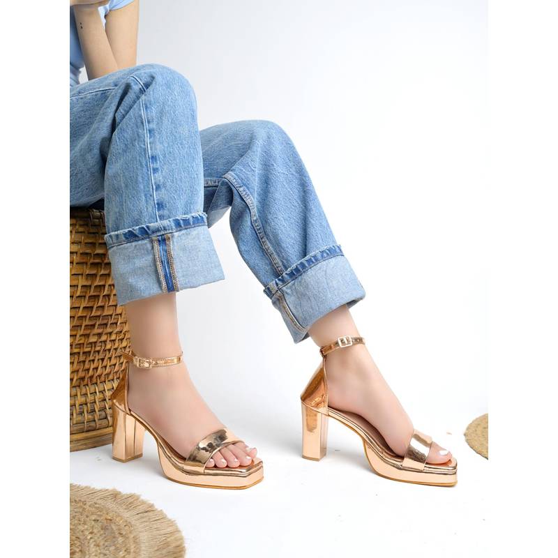 HVNLY by Shoetopia Rose Gold Sandals Heels for Women (EURO 36)