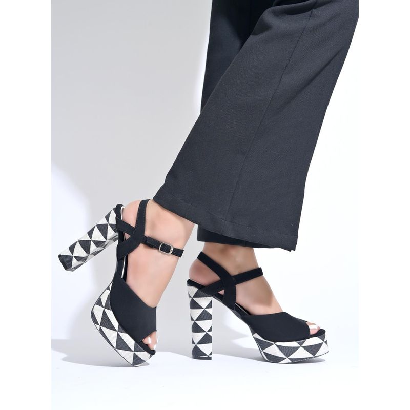 HVNLY by Shoetopia Womens Black 5 Inch High Sandals Heels (EURO 35)